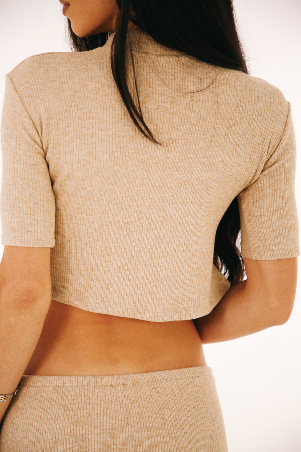 Ribbed Mock Neck Top - Oat